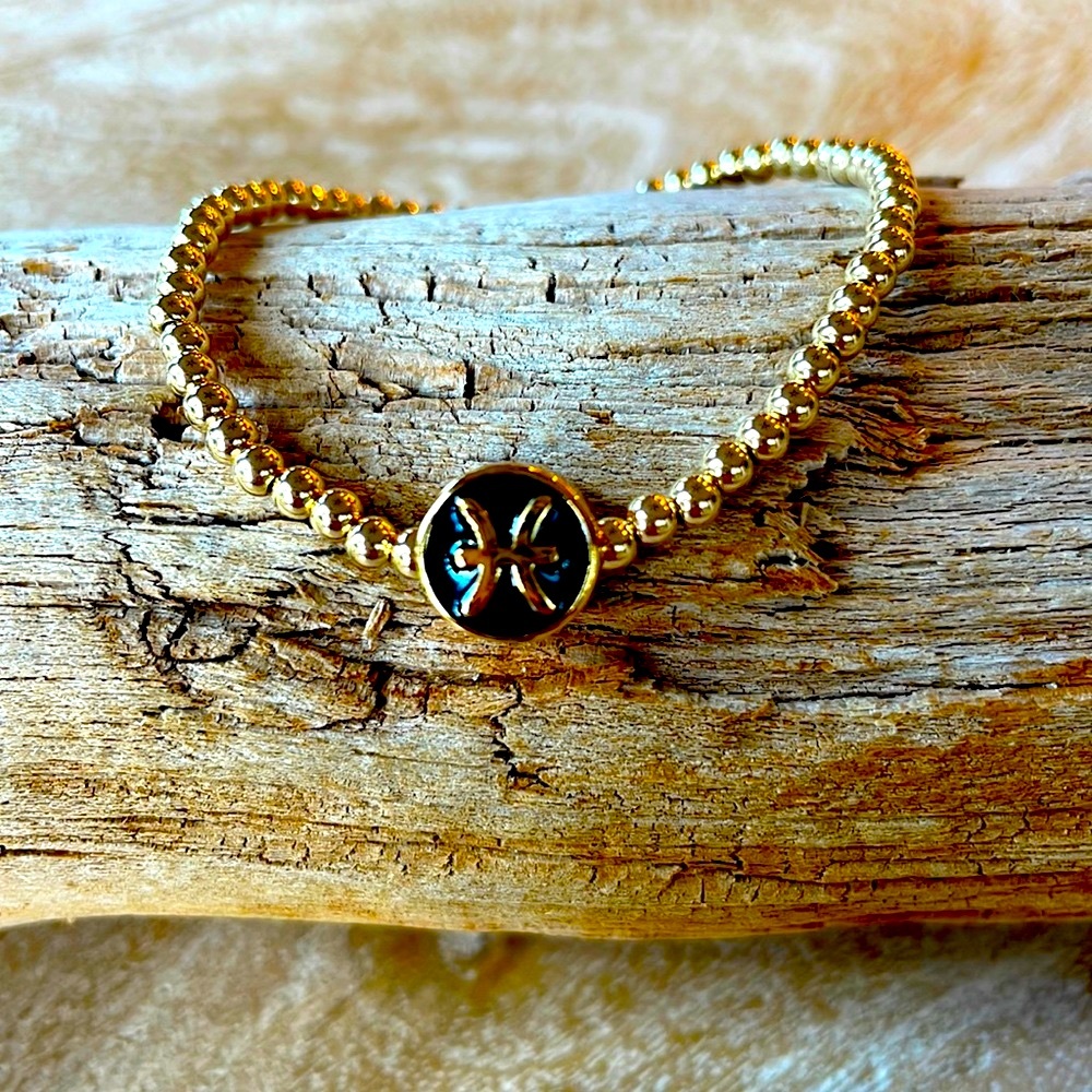 Handmade 14k gold filled stretch Pisces bracelet or any star sign